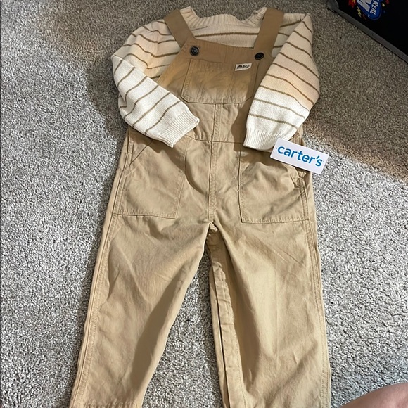 Carter's Other - Carter's Tan Sweater Striped Overalls - 24M